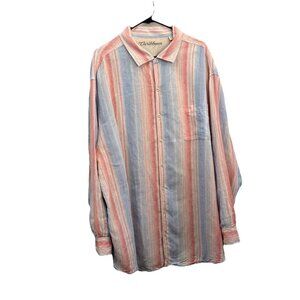 Caribbean Striped Long Sleeve Button Up Shirt Men 3XB Linen Blend